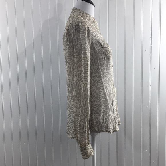 Joe's Tan Silk Rock Leopard Button‎ Front Shirt Womens XS Sheer Long Sleeve - Picture 2 of 11